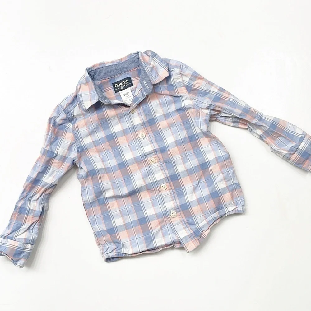 OshKosh B'gosh toddler boys blue plaid long sleeve button down shirt